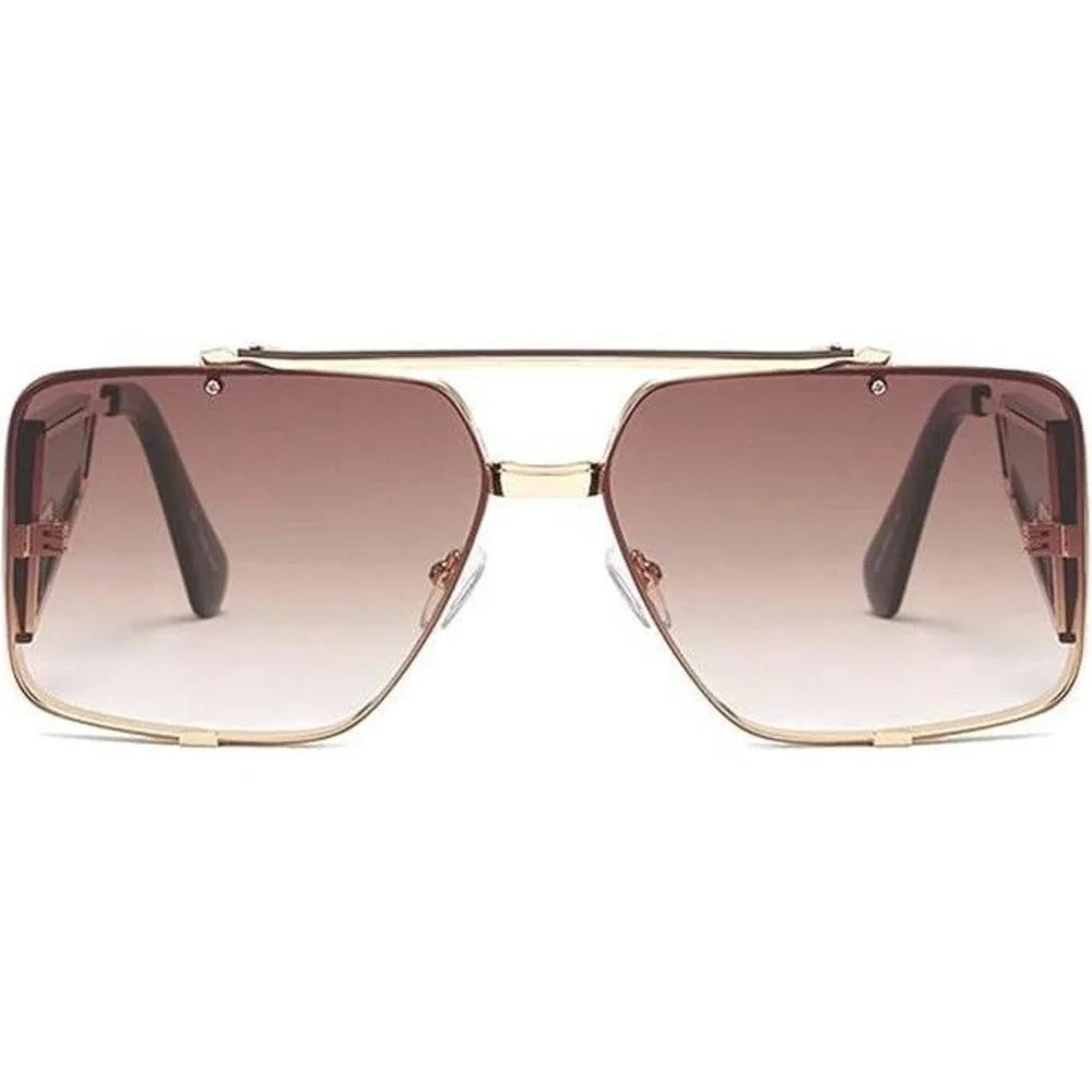 Shield Sunglasses Mens Square Oversized Fashion Shades Gold Frame UV400 Protect‎